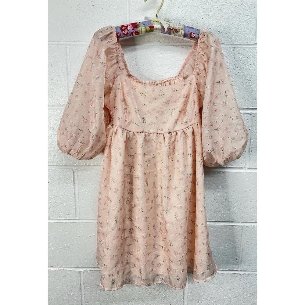 Thirty Thirty Puff Sleeve Peachy Pink Floral Dress‎ / Women's Medium